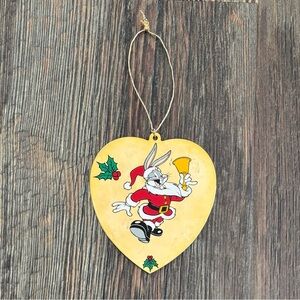 1997 Warner Bros. Looney Tunes Bugs Bunny Santa Gold Heart Christmas Ornament